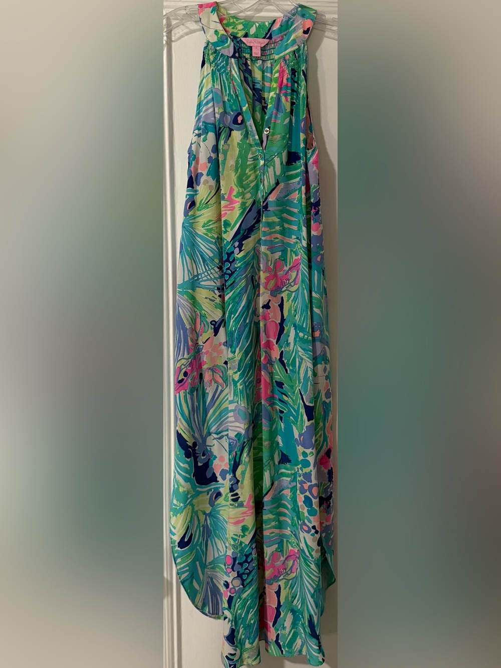 Lilly Pulitzer Abstract Print Maxi Dress in Green & Pink Size Small